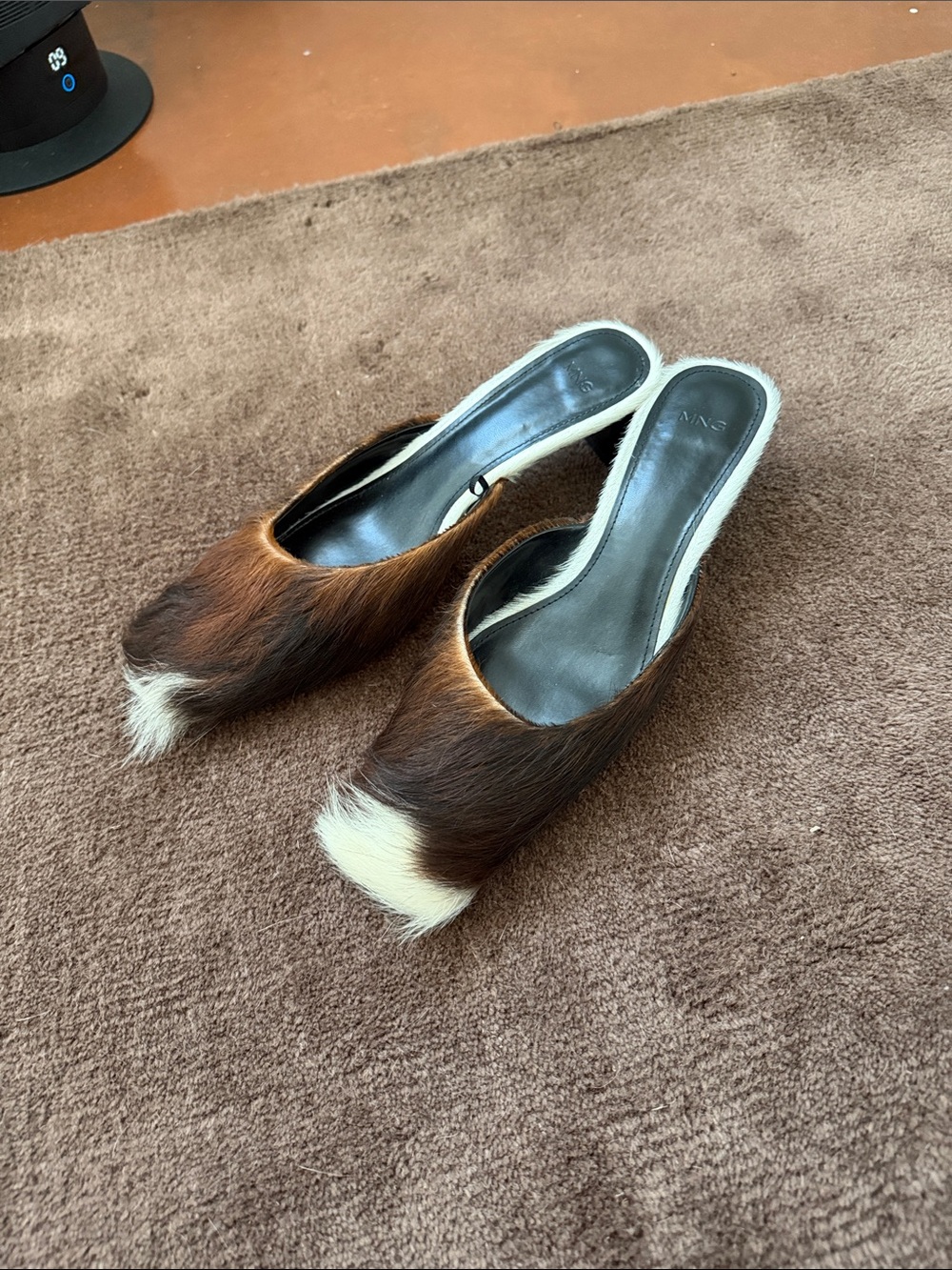 Brown Fur Slide Heels by MNG Mango